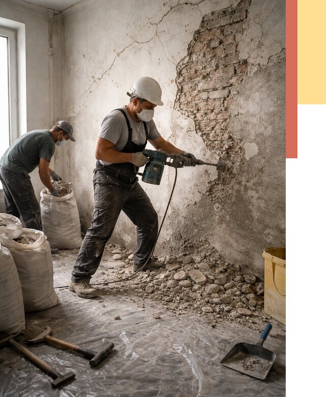 Демонтаж штукатурки со стен в Егорьевске от 7291 руб/м² — быстро и недорого | ОТДЕЛОЧНИК-Грь