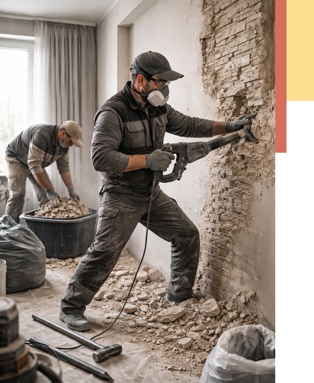 Демонтаж декоративного камня в Егорьевске от 1468 руб/м² — быстро и недорого | ОТДЕЛОЧНИК-Грь