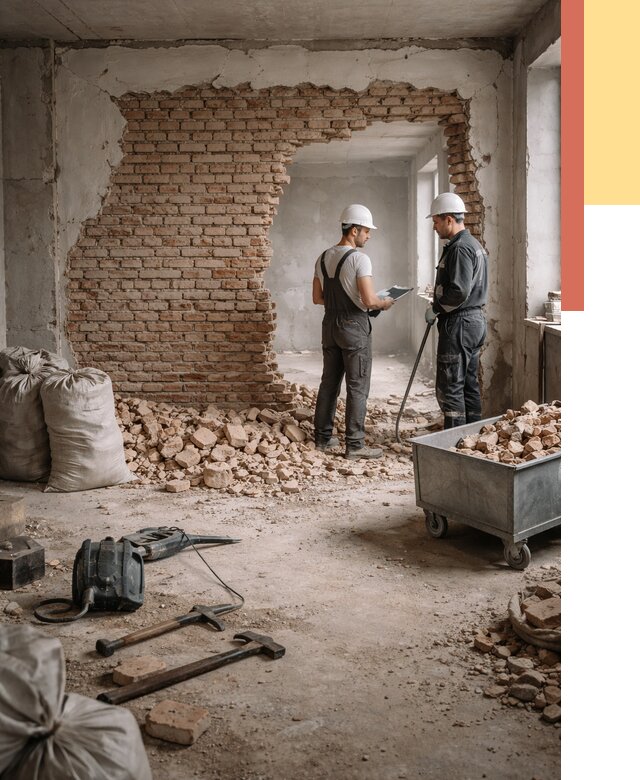 Демонтаж кирпичных стен в Егорьевске от 4253 руб. — быстро, недорого, под ключ | ОТДЕЛОЧНИК-Грь