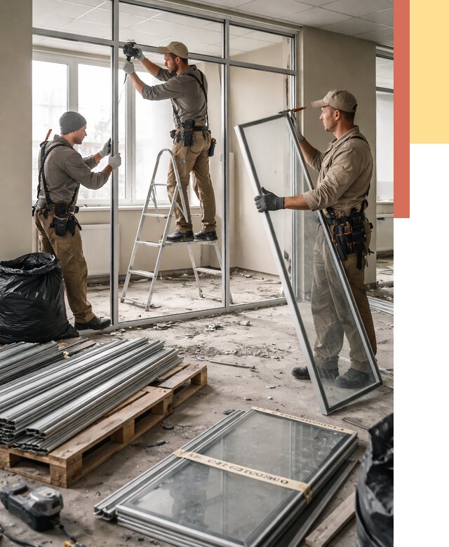 Демонтаж алюминиевых перегородок в Егорьевске от 4253 руб. — быстро и недорого | ОТДЕЛОЧНИК-Грь