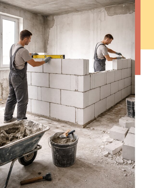 Кладка перегородок из ПГП в Егорьевске от 2532 руб./м2 — монтаж и возведение под ключ | ОТДЕЛОЧНИК-Грь