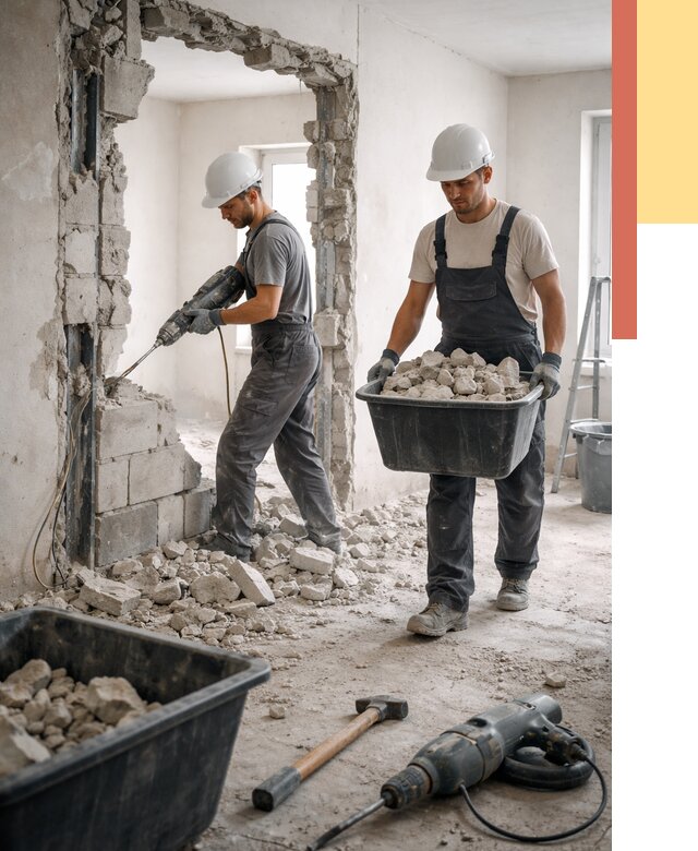 Демонтаж блоковых перегородок в Егорьевске от 3797 руб. — быстро и недорого | ОТДЕЛОЧНИК-Грь