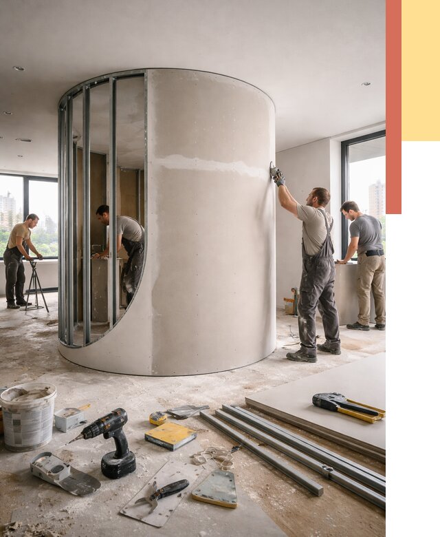 Радиусная перегородка из гипсокартона в Егорьевске от 2937 руб. под ключ | ОТДЕЛОЧНИК-Грь