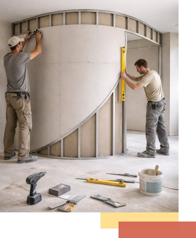 Радиусная перегородка из гипсокартона в Егорьевске под ключ