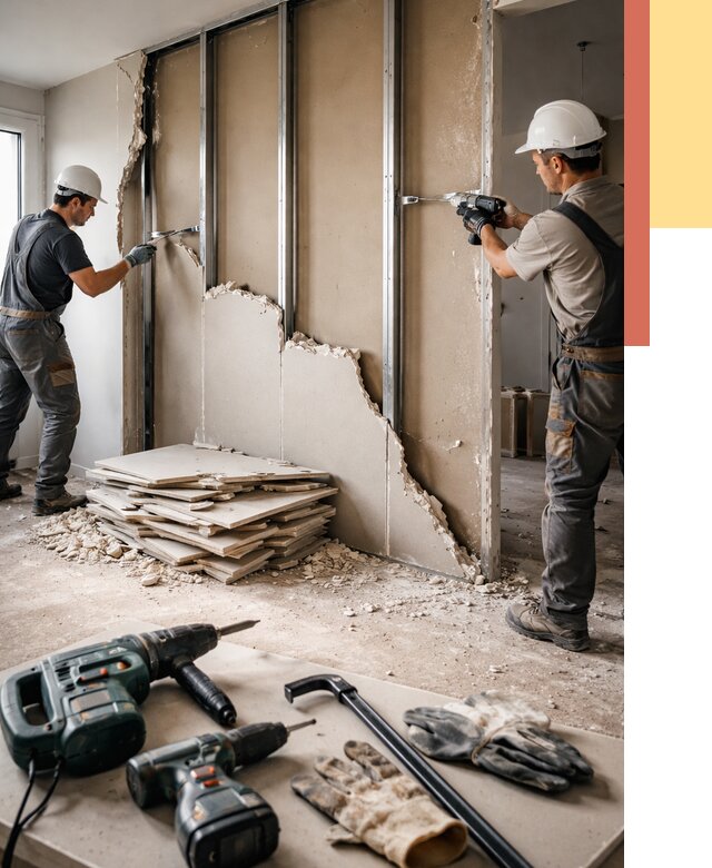 Демонтаж перегородки из гипсокартона в Егорьевске от 1215 руб. быстро и недорого | ОТДЕЛОЧНИК-Грь