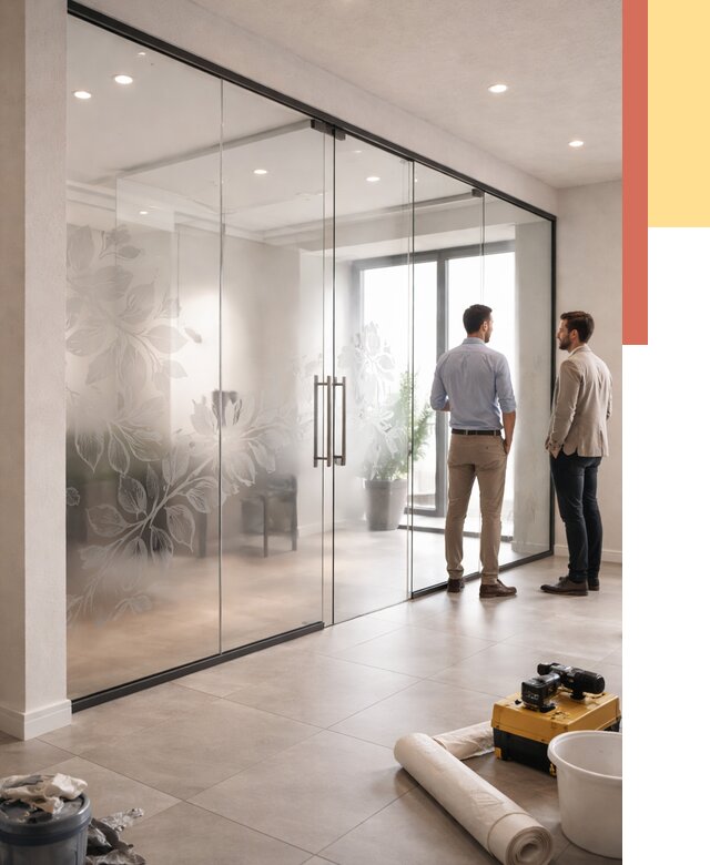 Стеклянные перегородки с рисунком в Егорьевске от 12658 руб. монтаж и нанесение | ОТДЕЛОЧНИК-Грь