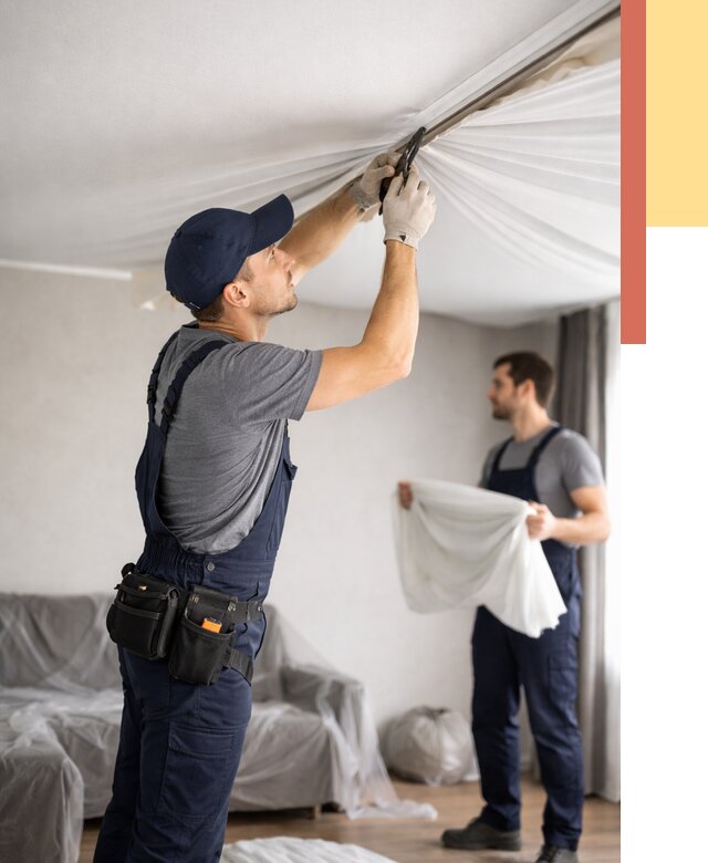 Демонтаж натяжного потолка в Егорьевске от 4557 руб. — снятие и разбор под ключ | ОТДЕЛОЧНИК-Грь