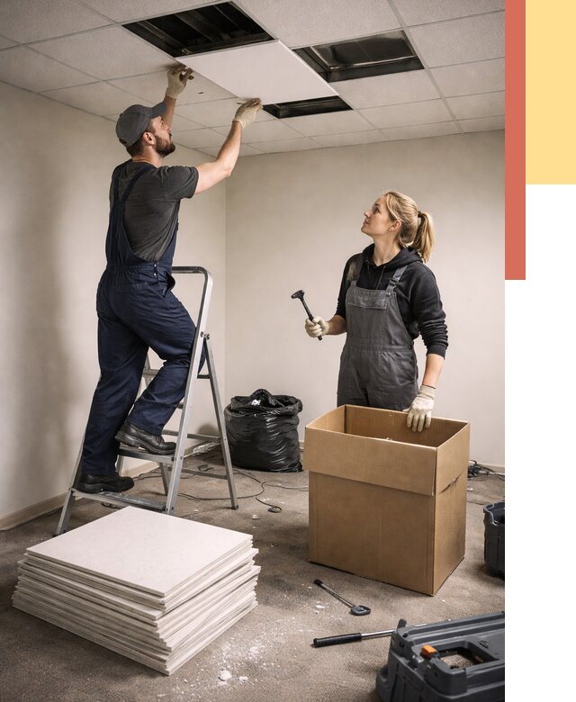 Демонтаж потолочной плитки в Егорьевске от 4557 руб. быстро и недорого | ОТДЕЛОЧНИК-Грь