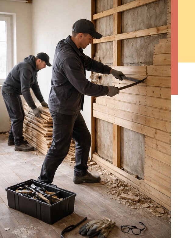 Демонтаж вагонки в Егорьевске от 3848 руб/м2 — быстро и недорого | ОТДЕЛОЧНИК-Грь