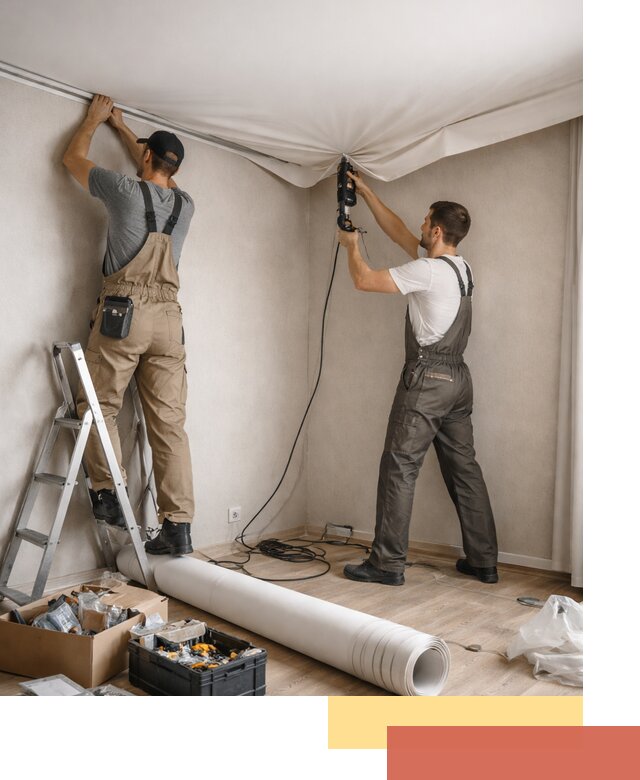 Монтаж цветного натяжного потолка в Егорьевске за один день