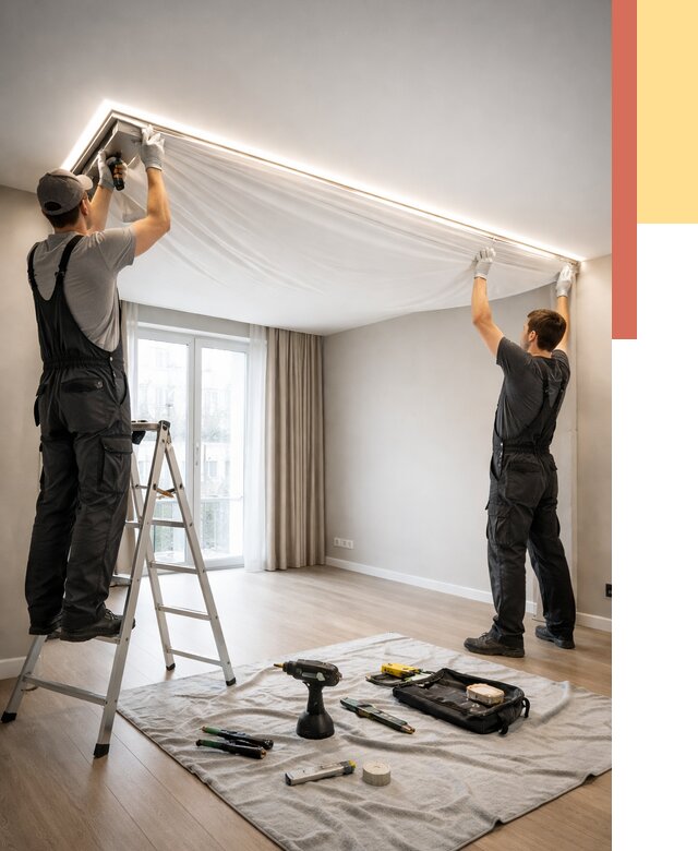 Монтаж парящего натяжного потолка в Егорьевске от 4557 руб. быстро и недорого | ОТДЕЛОЧНИК-Грь