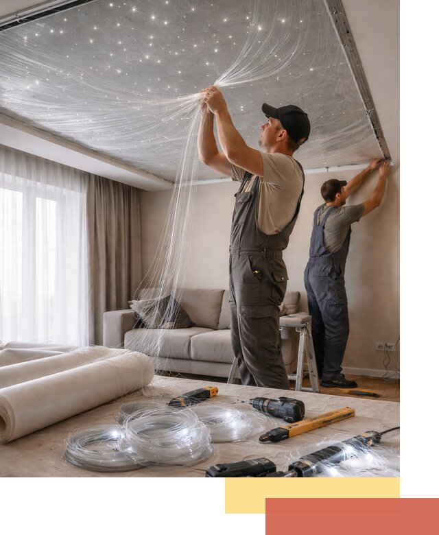 Монтаж натяжного потолка «Звездное небо» в Егорьевске