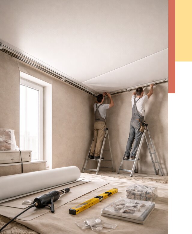 Монтаж натяжного потолка в спальне в Егорьевске от 3848 руб. под ключ | ОТДЕЛОЧНИК-Грь