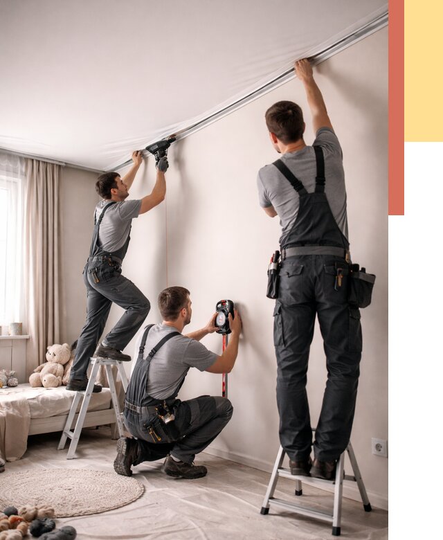 Монтаж натяжного потолка в детской в Егорьевске от 3544 руб. — быстро и недорого | ОТДЕЛОЧНИК-Грь