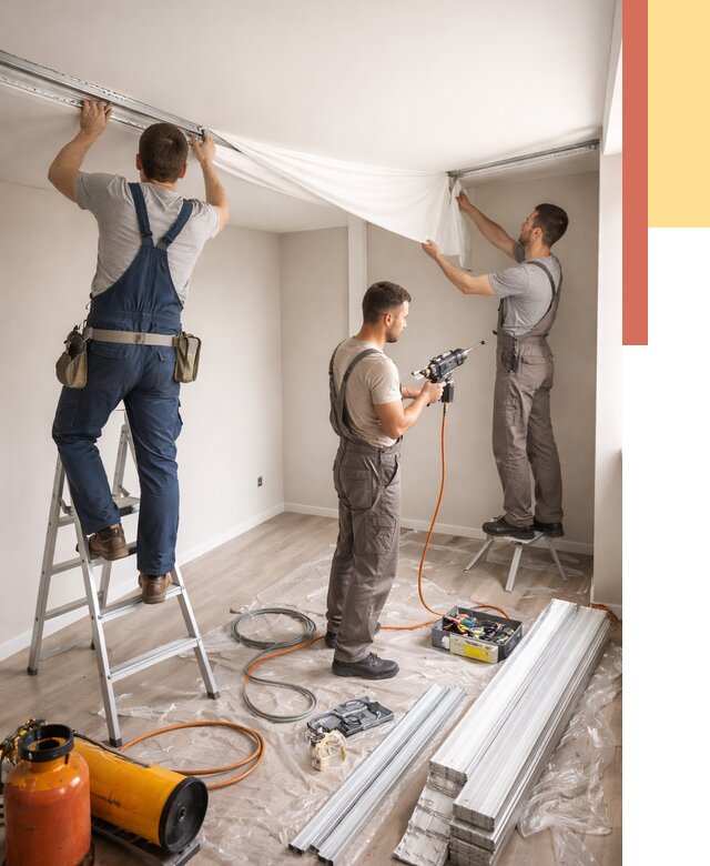 Монтаж натяжного потолка в студии в Егорьевске от 5569 руб. — быстро и недорого | ОТДЕЛОЧНИК-Грь