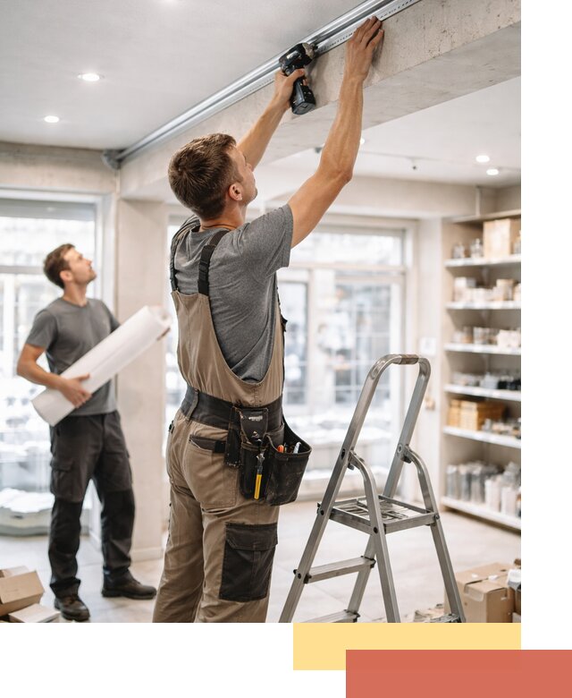 Монтаж натяжных потолков в магазине в Егорьевске