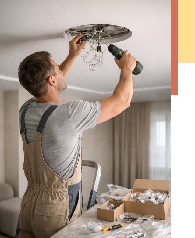 Установка люстры в натяжной потолок в Егорьевске от 1215 руб. | Быстро и недорого — ОТДЕЛОЧНИК-Грь