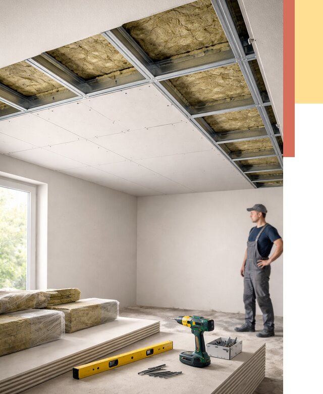 Звукоизоляция потолка ГКЛ в Егорьевске от 962 руб. — монтаж под ключ | ОТДЕЛОЧНИК-Грь