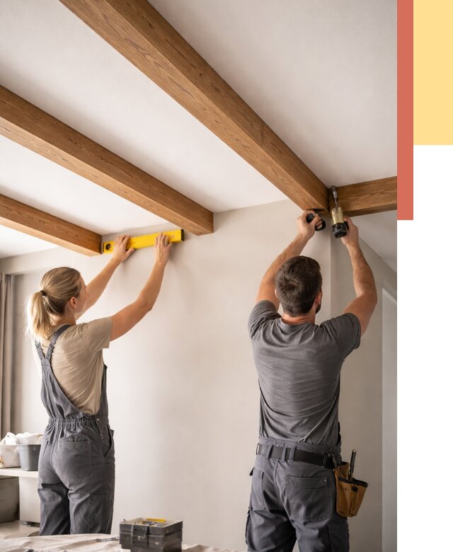 Монтаж декоративных балок на потолок в Егорьевске от 4253 руб. — ОТДЕЛОЧНИК-Грь